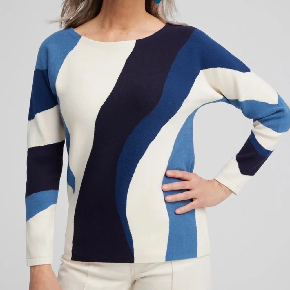 Chico’s Abstract Colorblock Pullover Sweater – Size 2 (L)